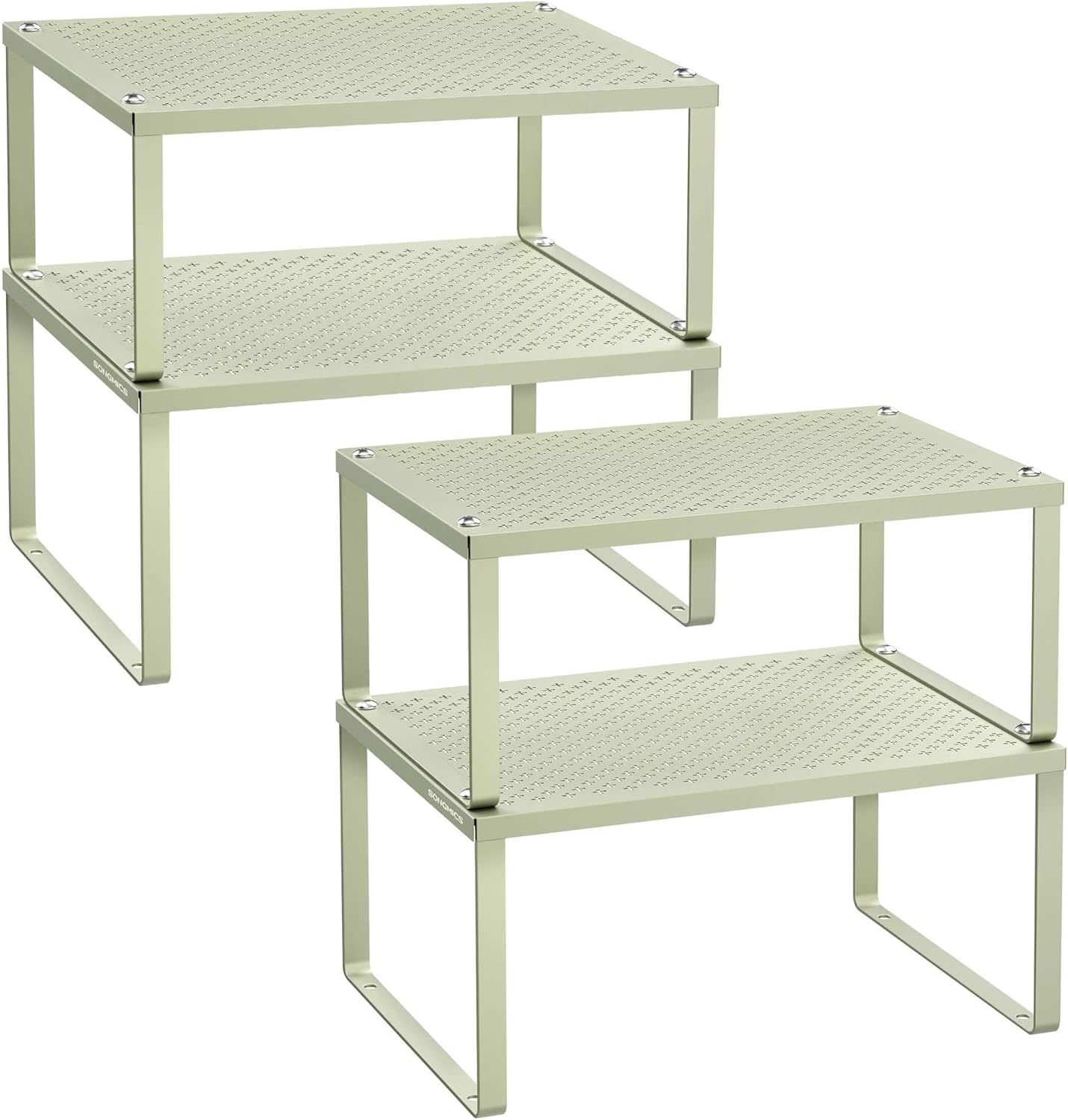 SONGMICS Spice Racks, Set of 4 Metal Cabinet Shelf Organizers, Countertop Organizers, Shelf Risers, Stackable, Expandable, Sage Green UKCS006C01