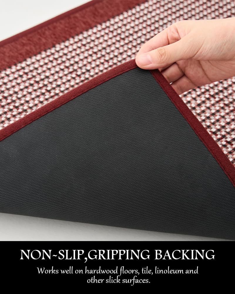 PADOOR Kitchen Mats for Floor, Kitchen Rugs Non Slip Washable, Rubber Backed Christmas Kitchen Runner Super Absorbent Xmas Kitchen Floor Mat Sink Rug, 20”x32” Red