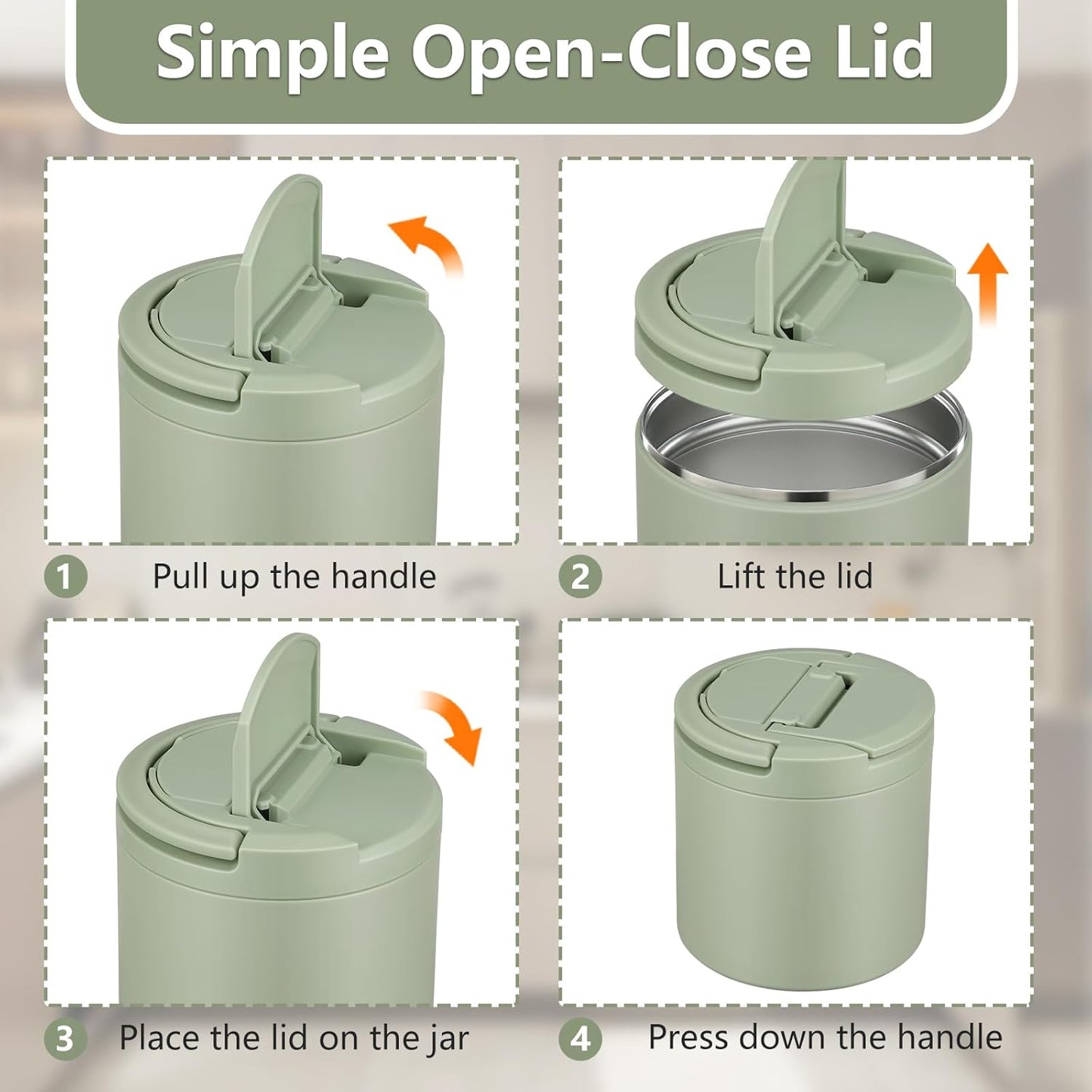 Soup Thermo for Hot Food Adults 40oz Lunch Containers Wide, Thermo Insulated Containers Leak Proof Vacuum Stainless Steel With Carry Handle and Spoon BPA Free (Green)