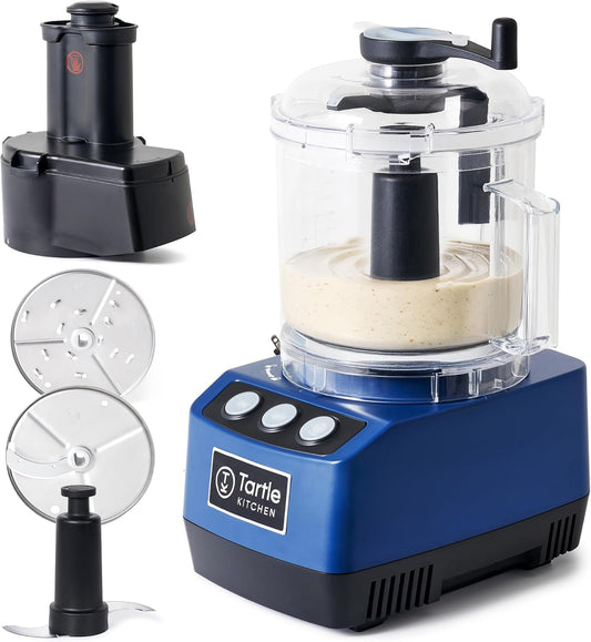 TK Tartle Commercial Food Processor - Heavy-Duty 600W Electric Chopper, Slicer & Shredder w/Flat lid, Continuous Feed, 3L Mixer Bowl & Stainless Steel Blades