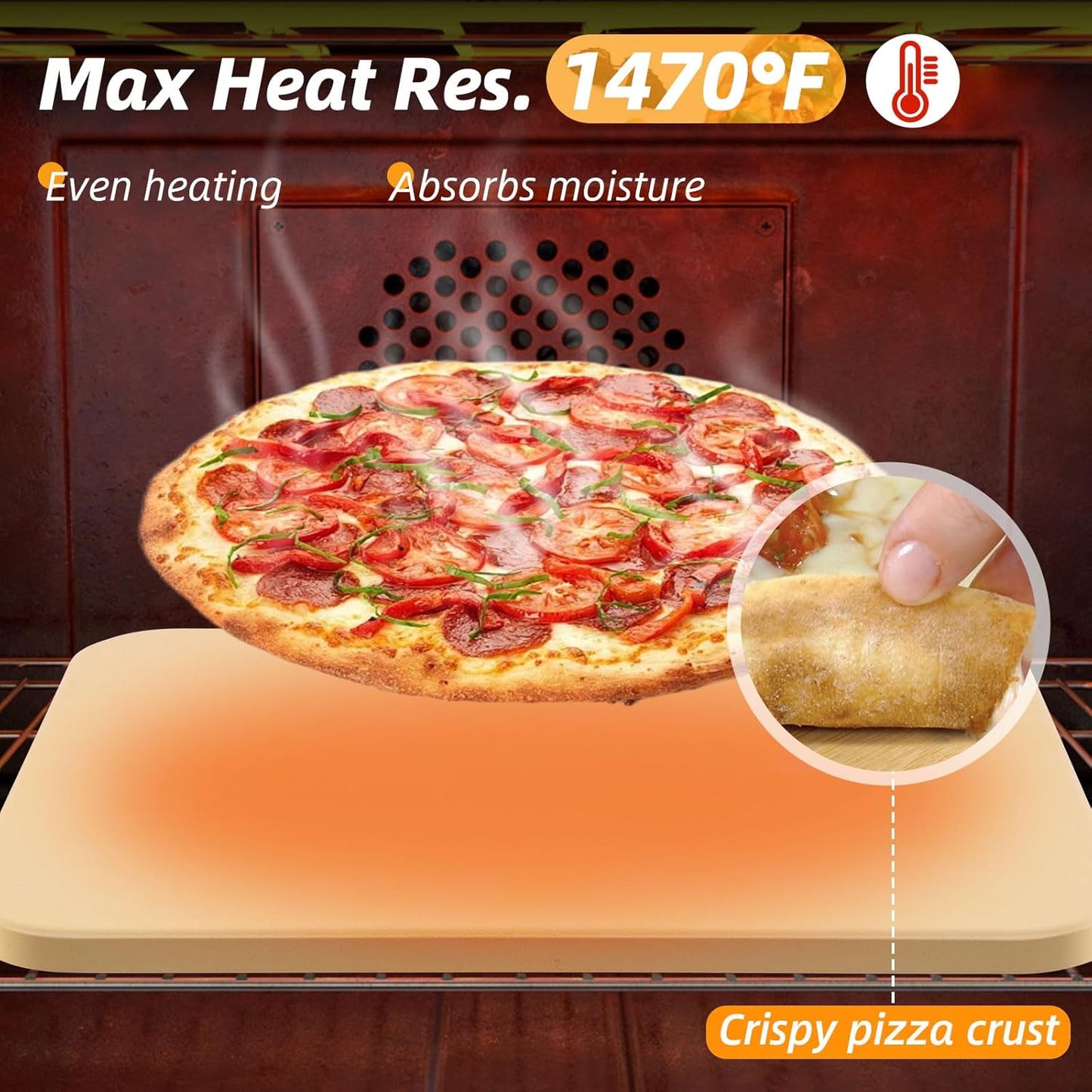 GOFOWEK Pizza Stone 5 PCS Set, 15 x 12" Large Rectangle Pizza Stone Set for Oven and Grill with Metal Pizza Peels & Cutter Rocker, 0.6'' Thickened Stone Pizza Pan, Baking Stone for Pizza, Bread