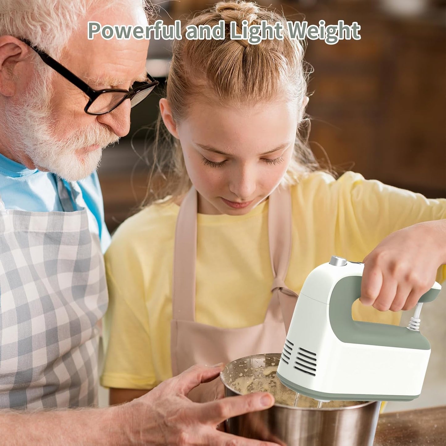 9-Speed Digital Hand Mixer Electric, 400W DC Motor, Hand Mixer electric Handheld with Snap-On Storage Case, Touch Button, Turbo Boost, 5x Stainless Steel Accessories (Light Green)