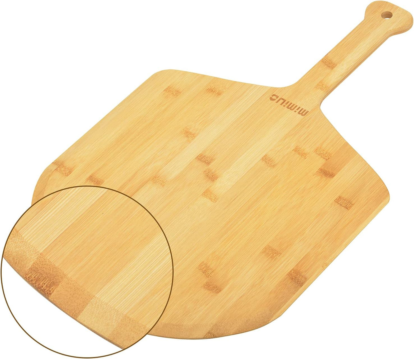 Mimiuo Natural Bamboo Pizza Peel - 15 Inch Wooden Pizza Spatula for Baking Homemade Pizza Bread and Cutting Fruit Vegs