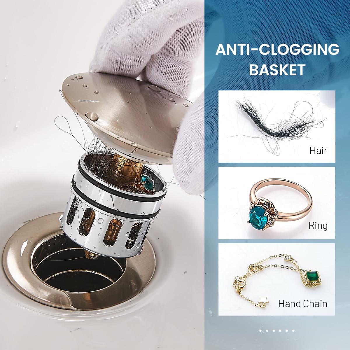 Bathroom Sink Drain with Overflow, Brushed Nickel Pop Up Drain 2 Pack, All Metal Bathroom Sink Stopper for Vanity Vessel Sink, Stainless Steel and Brass, RM083J-P2