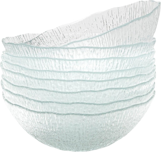 Vikko Soup Bowls, 6.5 Inch Salad Bowls, Glass Soup Bowls, Elegant Textured Glass Bowls, Set of 6, Dishwasher Safe