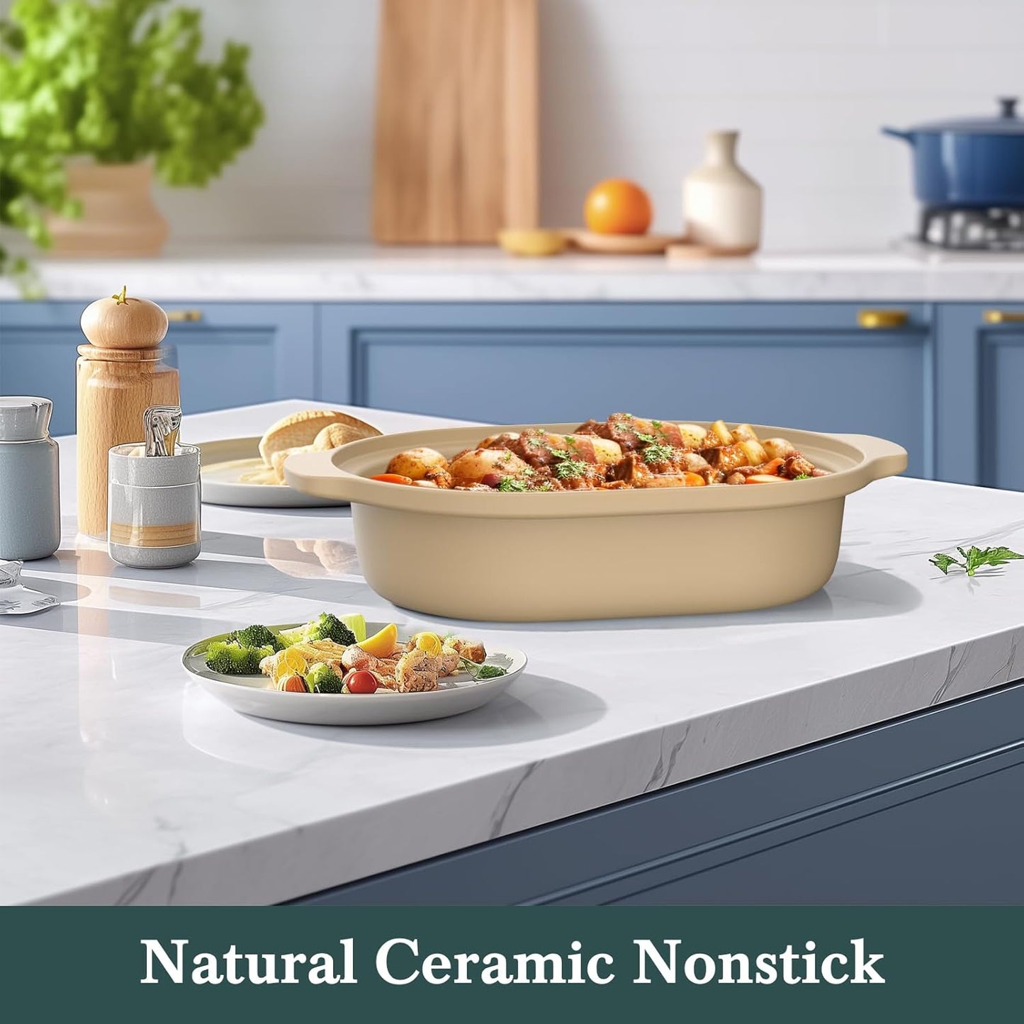 MAGNIFIQUE 4 Quart Claypot Multi-Cooker, with 8-in-1 Casserole Programmable Slow Cooker, Dutch Oven, Pasta, Nonstick Oven Safe Pot to 450°F, Brown