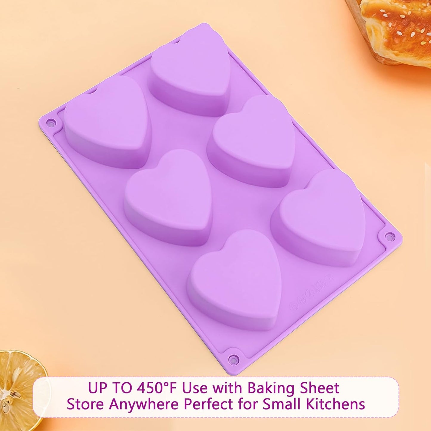 3-Pack 6-Cup Silicone Muffin Pans, Nonstick Cupcake Baking Molds, BPA/PFA-Free, Dishwasher & Oven Safe Heart-shaped Purple