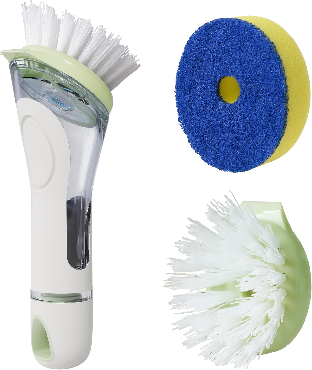 Soap Dispensing Dish Brush with 2 PCS Brush Refills, Dish Scrub Brush with Soap Dispenser, Dish Soap Brush for Dishes, Pans, Sink, Pots