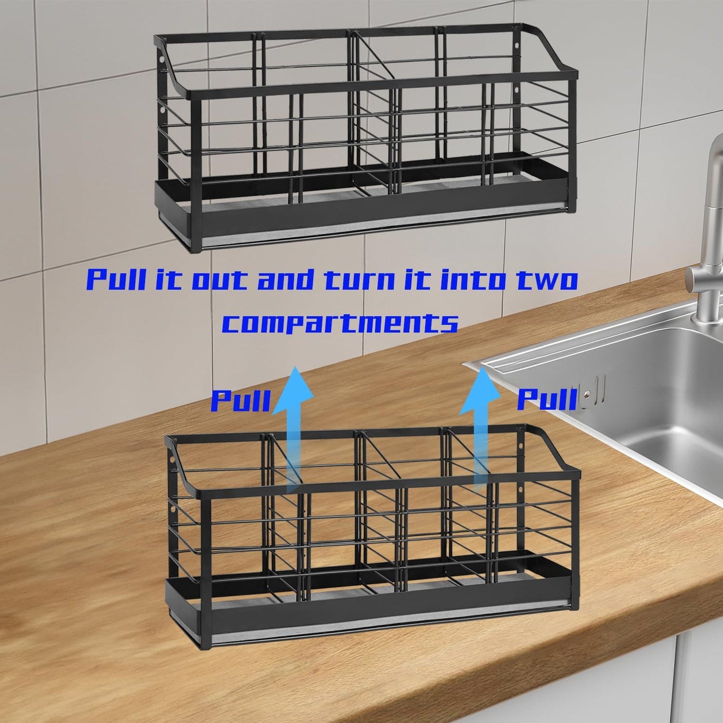 Large Kitchen Utensil Holder with Diatomite Base – Wall-Mountable Utensil Caddy with 4 Compartments – Fast-Drying Matte Black Utensil Organizer for Kitchen Countertop or Wall