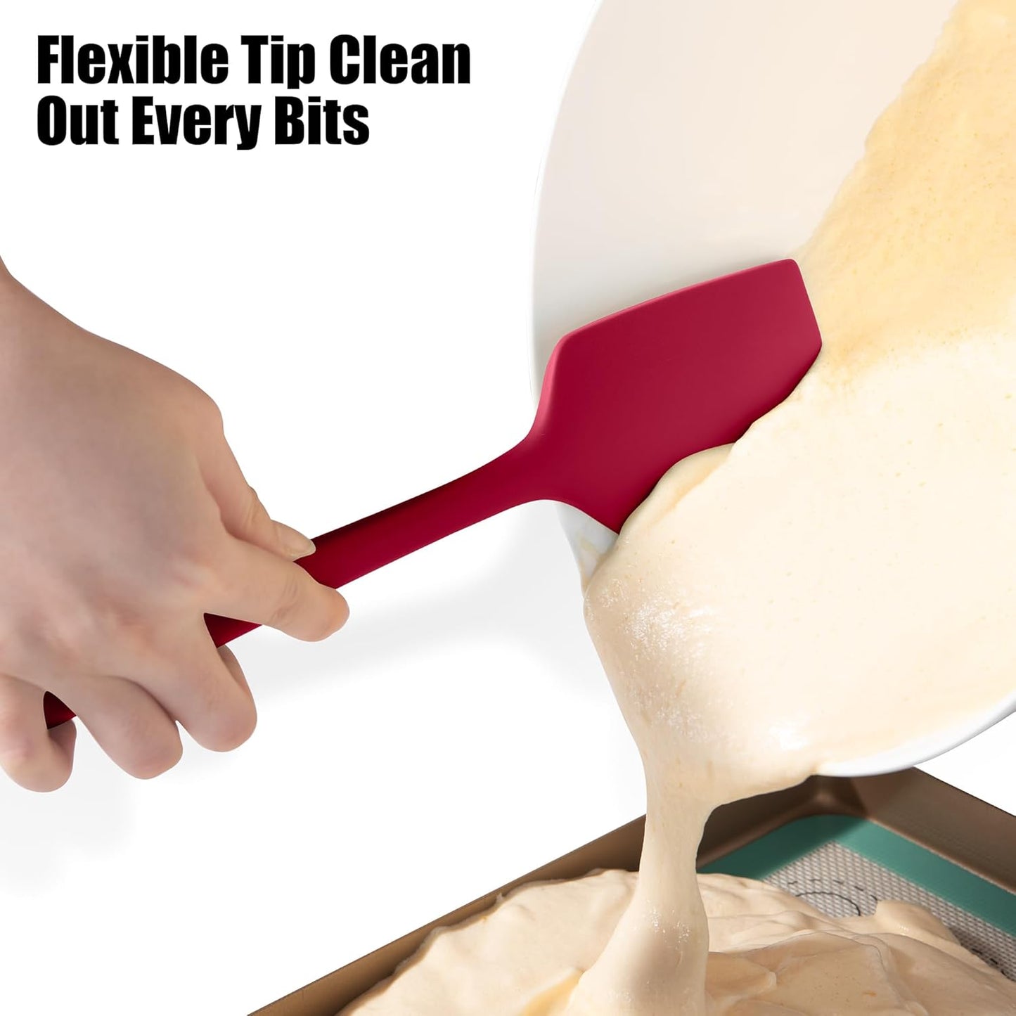 600°F Heat Resistant Silicone Spatula, Doosu High Temp Flexible Kitchen Rubber Bowl Scrapers Food Grade Seamless Baking Supplies Scratch-Proof for Scraping Non-Stick Pans (Red, 11.4in)