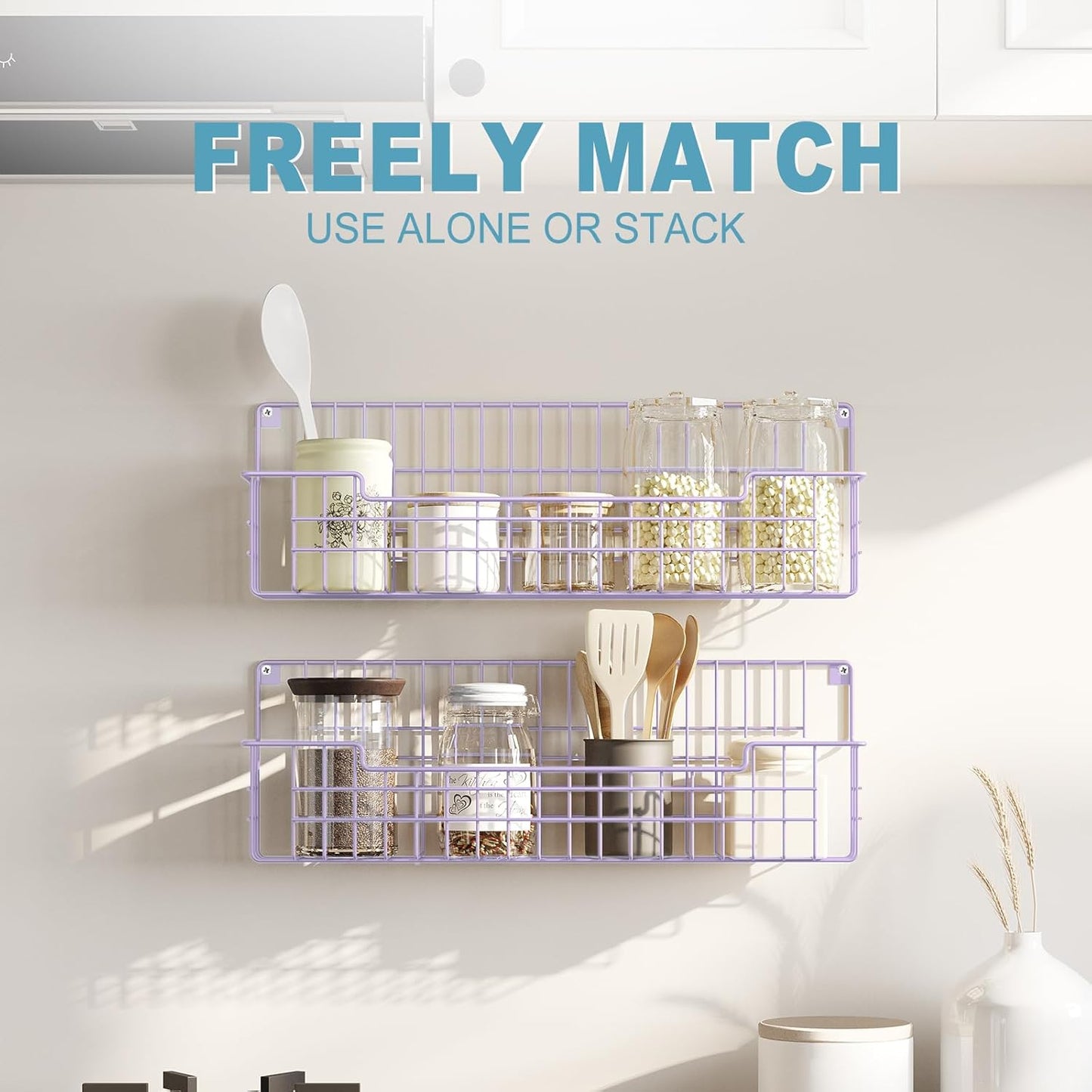 Spice Rack Wall Mount, Spice Organizer for Cabinet & Pantry Door, Set of 4 Hanging Spice Rack Saving Space for Kitchen, Purple