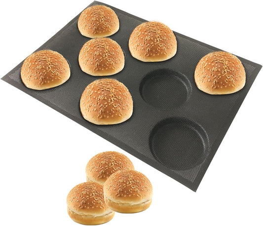Bluedrop Silicone Hamburger Bread Forms Perforated Bakery Molds Non Stick Baking Sheets Fit Half Pan Size