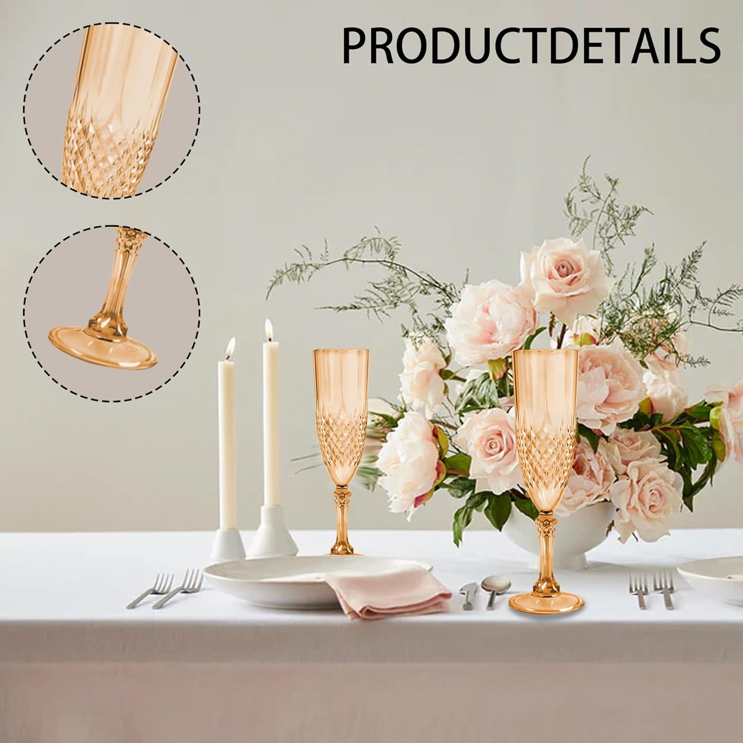 Plastic Champagne Flutes, 48PCS Gold Plastic Wine Glasses Goblets Reusable Champagne Flute for Weddings, Bachelor Parties, Toasting, and Events(48, Gold)