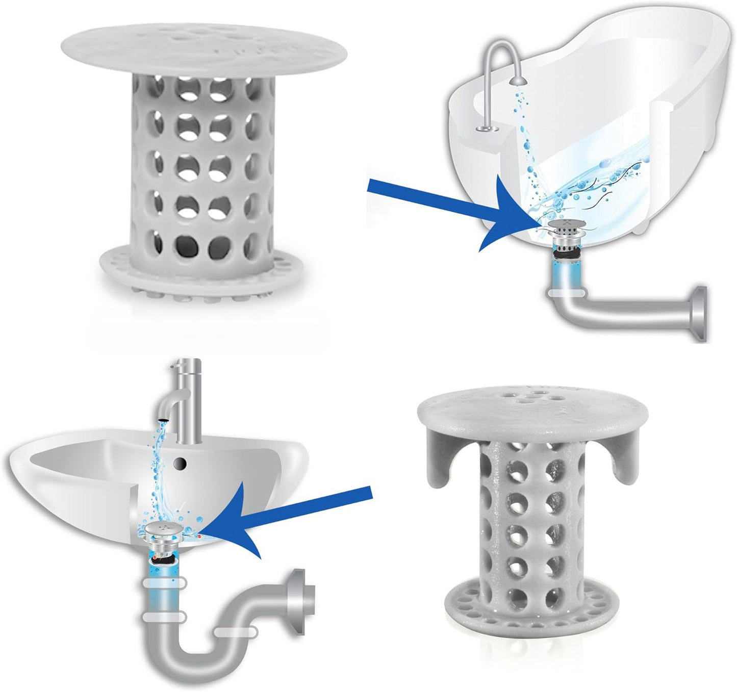 TubShroom and SinkShroom Drain Protectors Hair Catchers for Bathtubs and Sinks, Gray