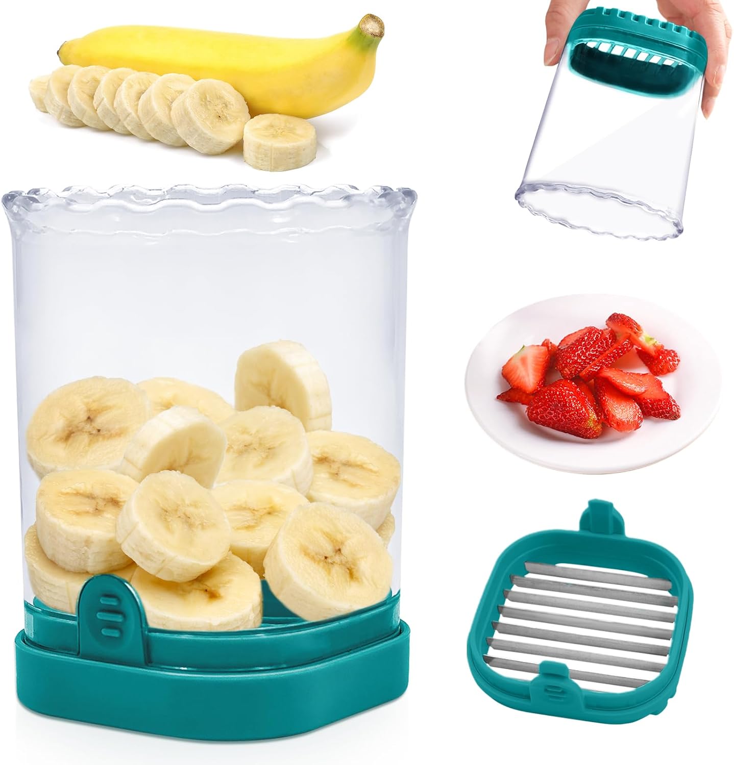 Fruit Slicer Cup: Strawberry Slicer, Strawberries Cutter Cup, Speed Cutter for Banana Grape Egg Kitchen Portable Slicing Tool(Dark Blue)