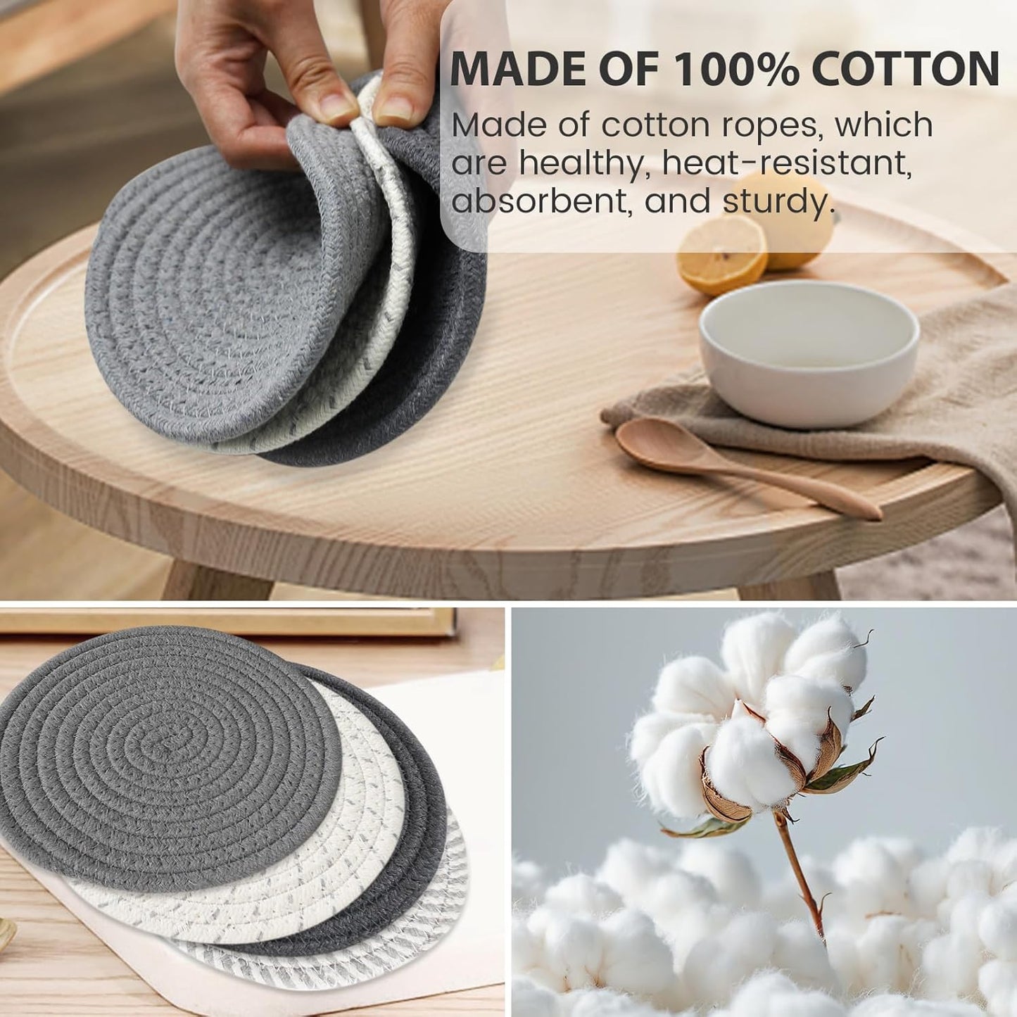 RIOOP Trivets for Hot Dishes, Pots and Pans, 7 Inches Heat Resistant Large Coaster for Kitchen, Anti Stain Hot Pads Plate Mats for Countertops Table Kitchen Essentials Farmhouse Halloween Decor, 4 Pcs
