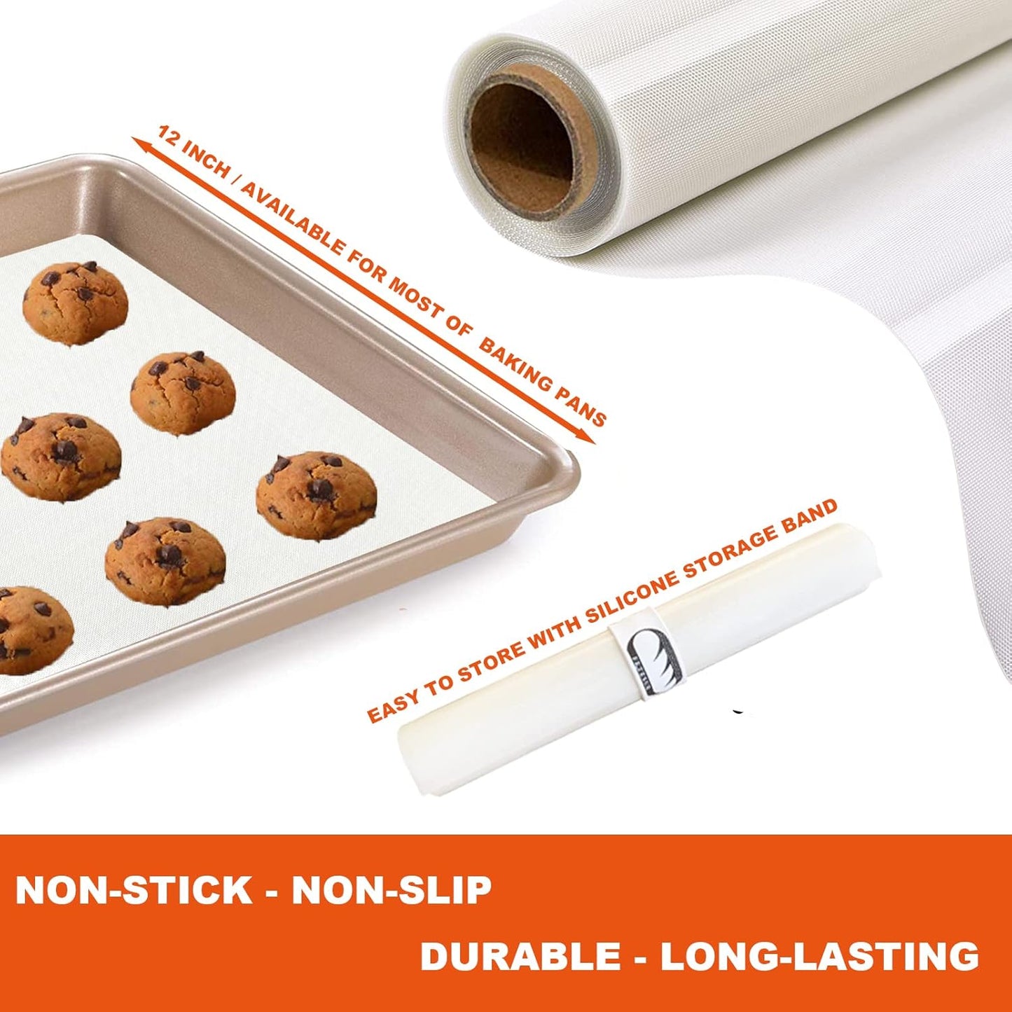 Silicone Baking Mat Roll, Cut to Size Silicone Mat, Non-slip Silicone Pastry Mat, Non-Stick Reusable Air Fryer Liner, Counter Mat, Oven Liner, Freeze Dryer Mat - 12IN x 8FT