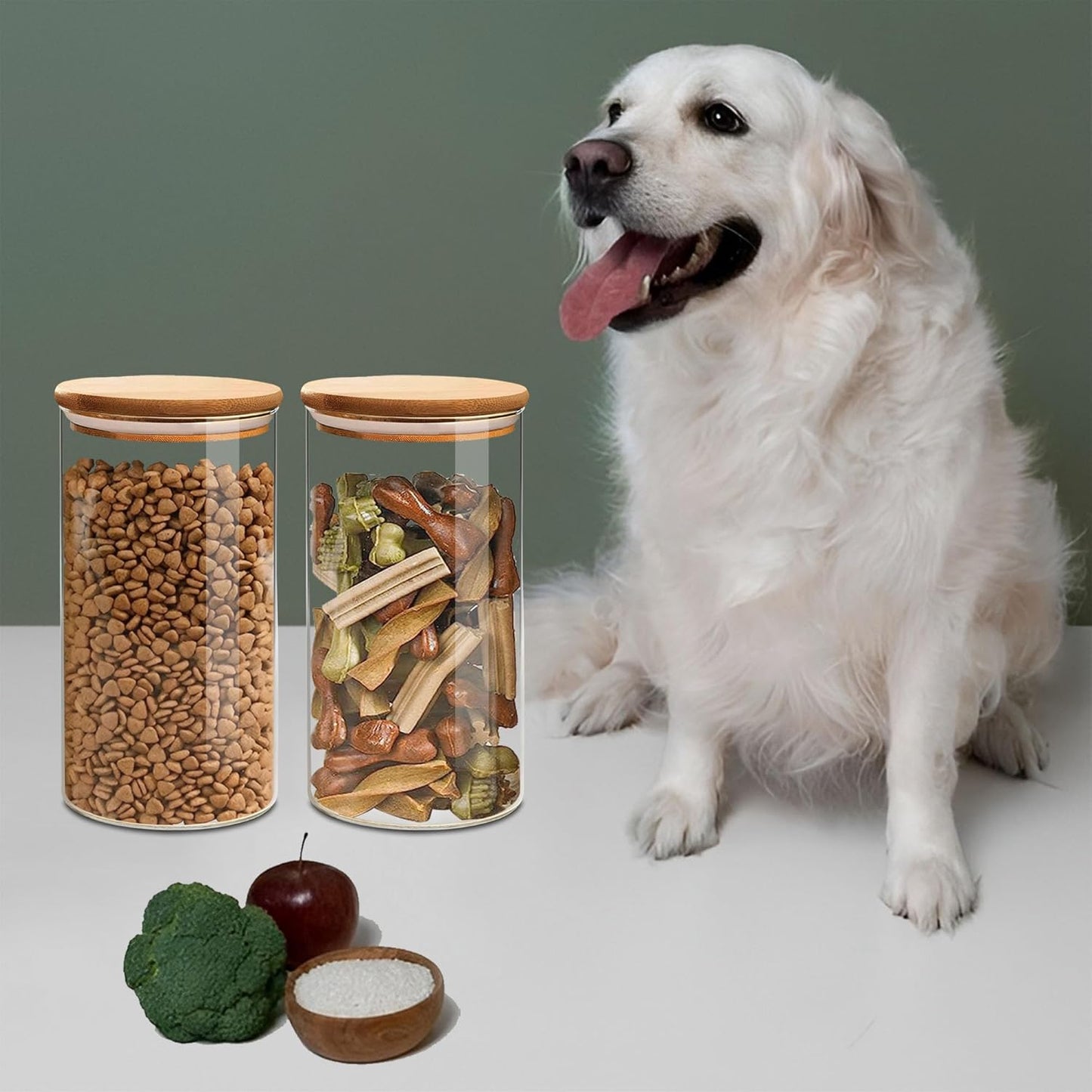 1.5 Qt Round Glass Storage Containers with Lids, Clear Food Storage Container Jar with Sealing Bamboo Lid for Noodles Flour Cereal Rice Sugar Tea Coffee Beans, Round Set of 3