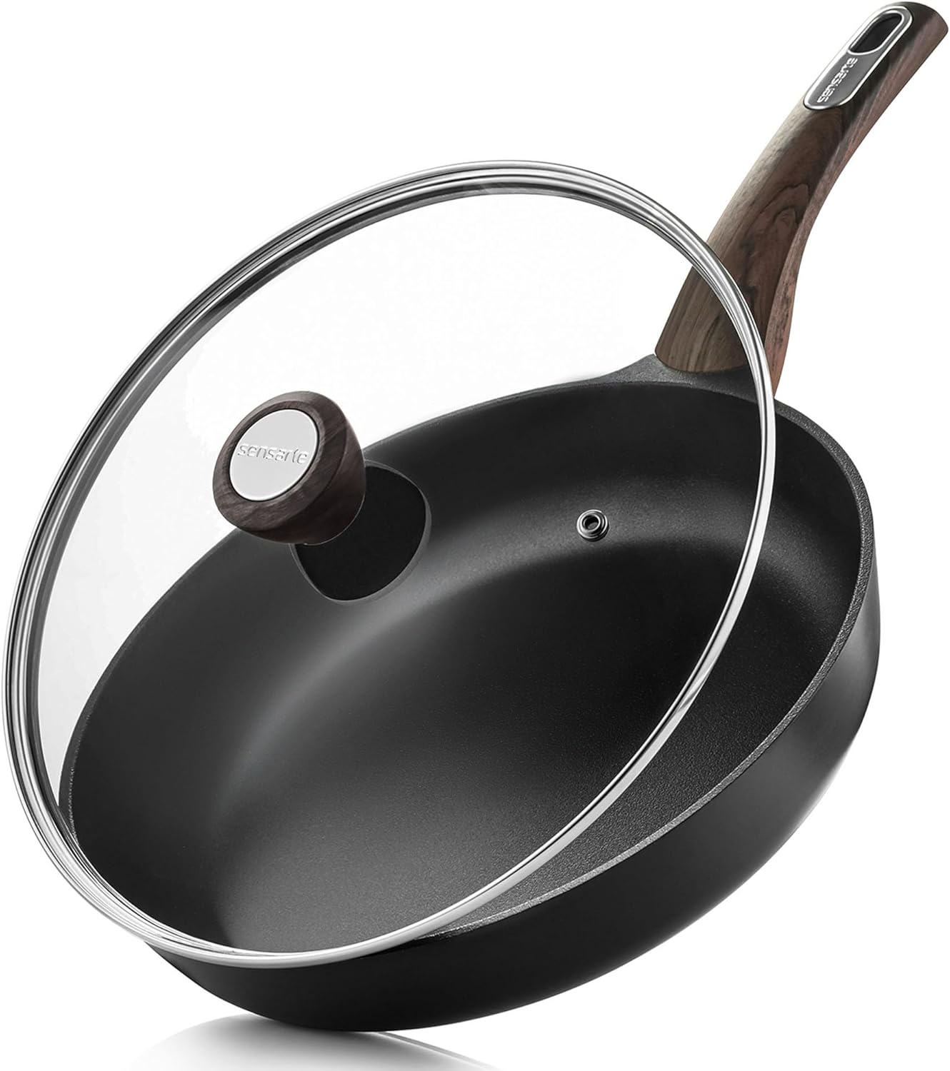 SENSARTE Nonstick Frying Pan Skillet with Lid, 11inch Non Stick Pan Omelette Pans, Healthy Kitchen Cooking Chef's Pan with Cover, Free of Intentionally Added PFOA/PFOS, Induction Compatible, Black