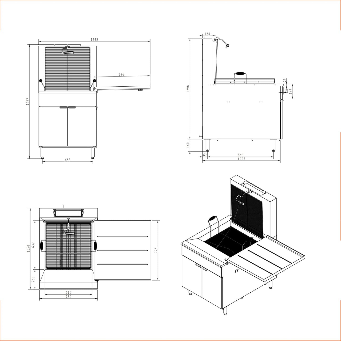 Commercial Gas Donut Fryer, 170lb Capacity, 4-Tube Burner, Stainless Steel, ETL Certified, 41.3 x 56.8 inch GF-24P
