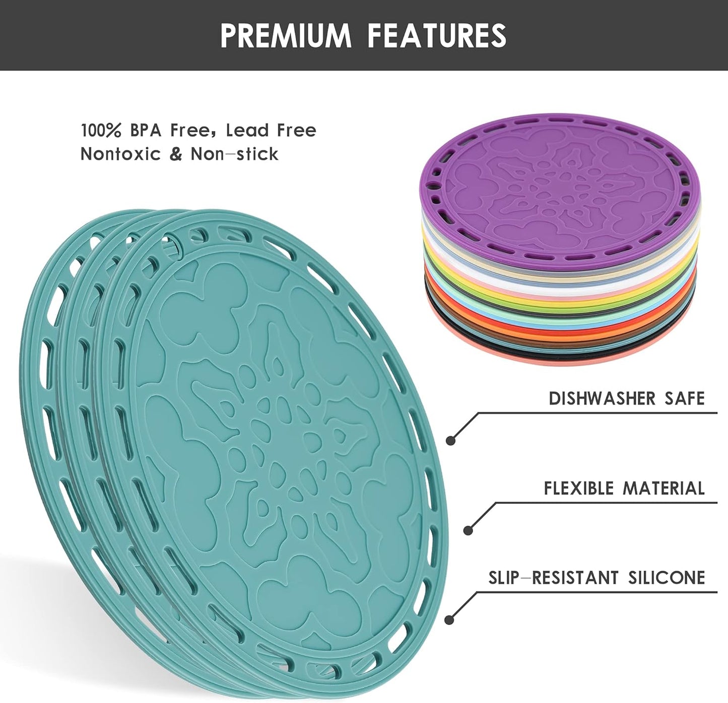 Smithcraft Silicone Trivet Mat for Pots and Pans Big Round Silicone Pot Holder Hot Pads Trivets for Hot Dishes and Pots, Hot Mats for Countertop Tables Spoon Rest Set of 3 (Grey)