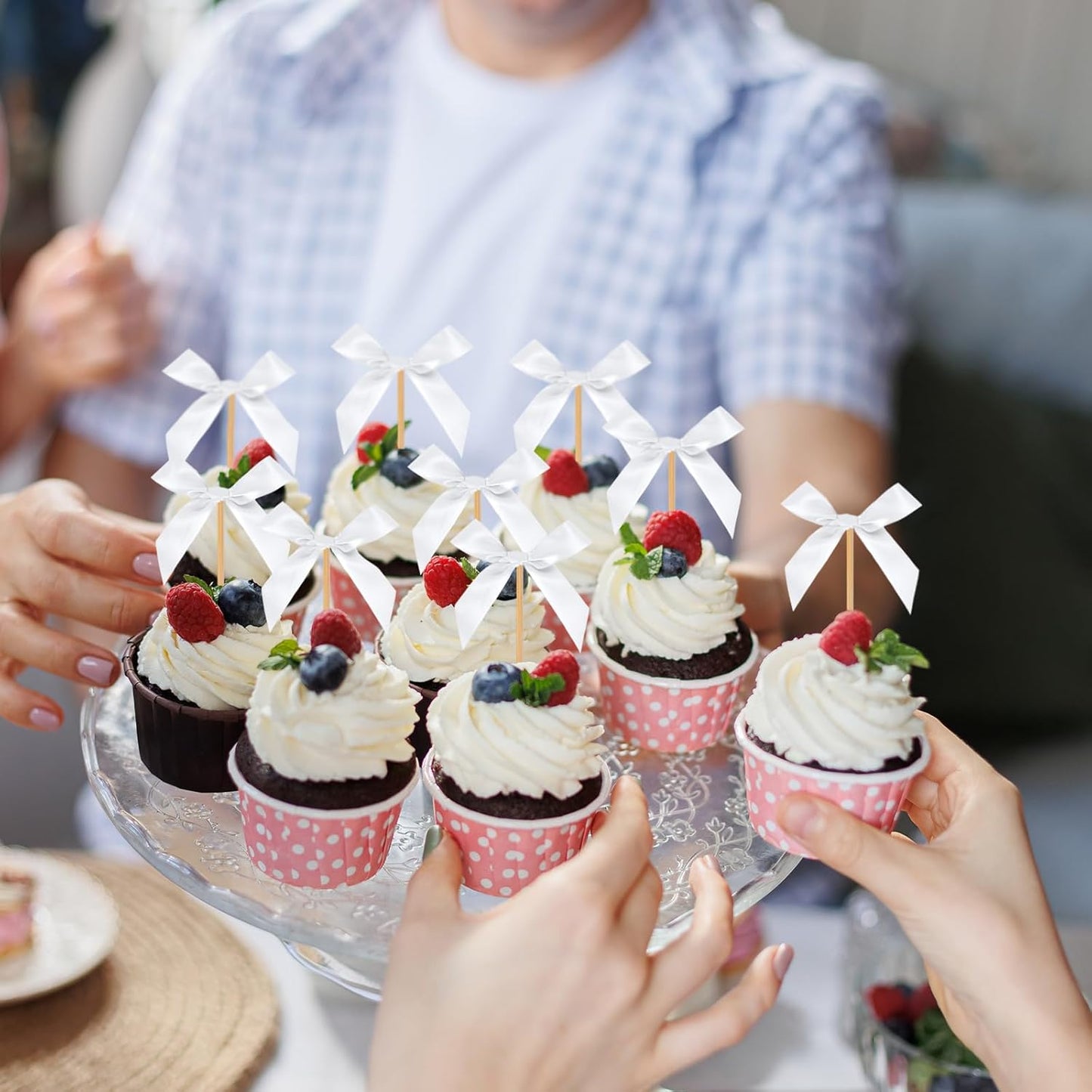 Black Bow Cupcake Toppers, 40 Pcs Bow Cake Topper Birthday Decorations Bowknot Cupcake Picks for Coquette Theme Party Decoration Bachelorette Bridal Engagement Wedding Baby Shower Party Decor