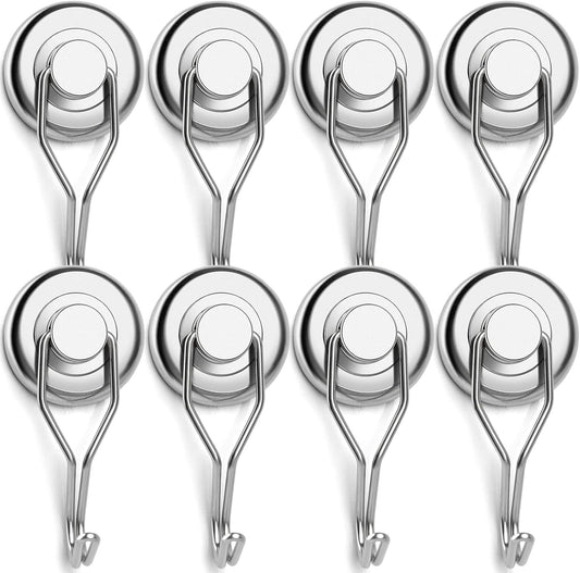 LOVIMAG Hooks, 110lbs+ Magnetic Magnet Hook 2025 Cruise Cabin Ship Essentials Heavy Duty Strong Refrigerator Fridge Hanging for Classroom Beach Vacation Kitchen Grills Home Mug Hanger (8 Pack), Silver