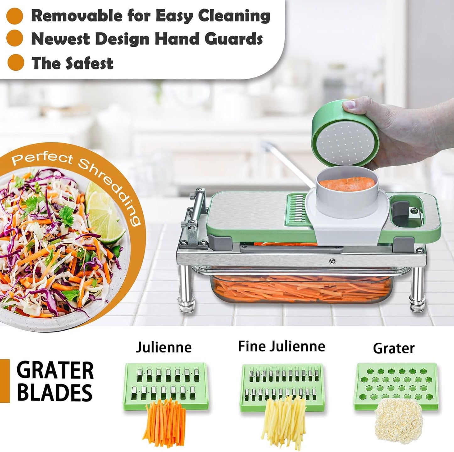 Stainless steel Vegetable Chopper, Veggie Chopper With 8 Blades, Onion Dicer with Container, Food Cutter & Grater Mandoline Slicer
