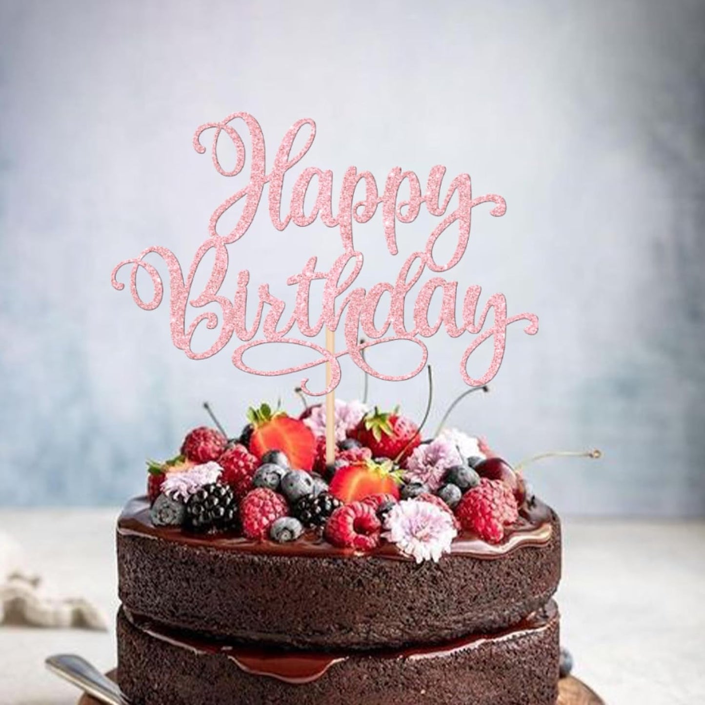 1 PCS Happy Birthday Cake Topper Glitter Happy Birthday Cake Pick Bunting Decor for Anniversary Celebrating Happy Birthday Party Cake Decorations Supplies Light Pink