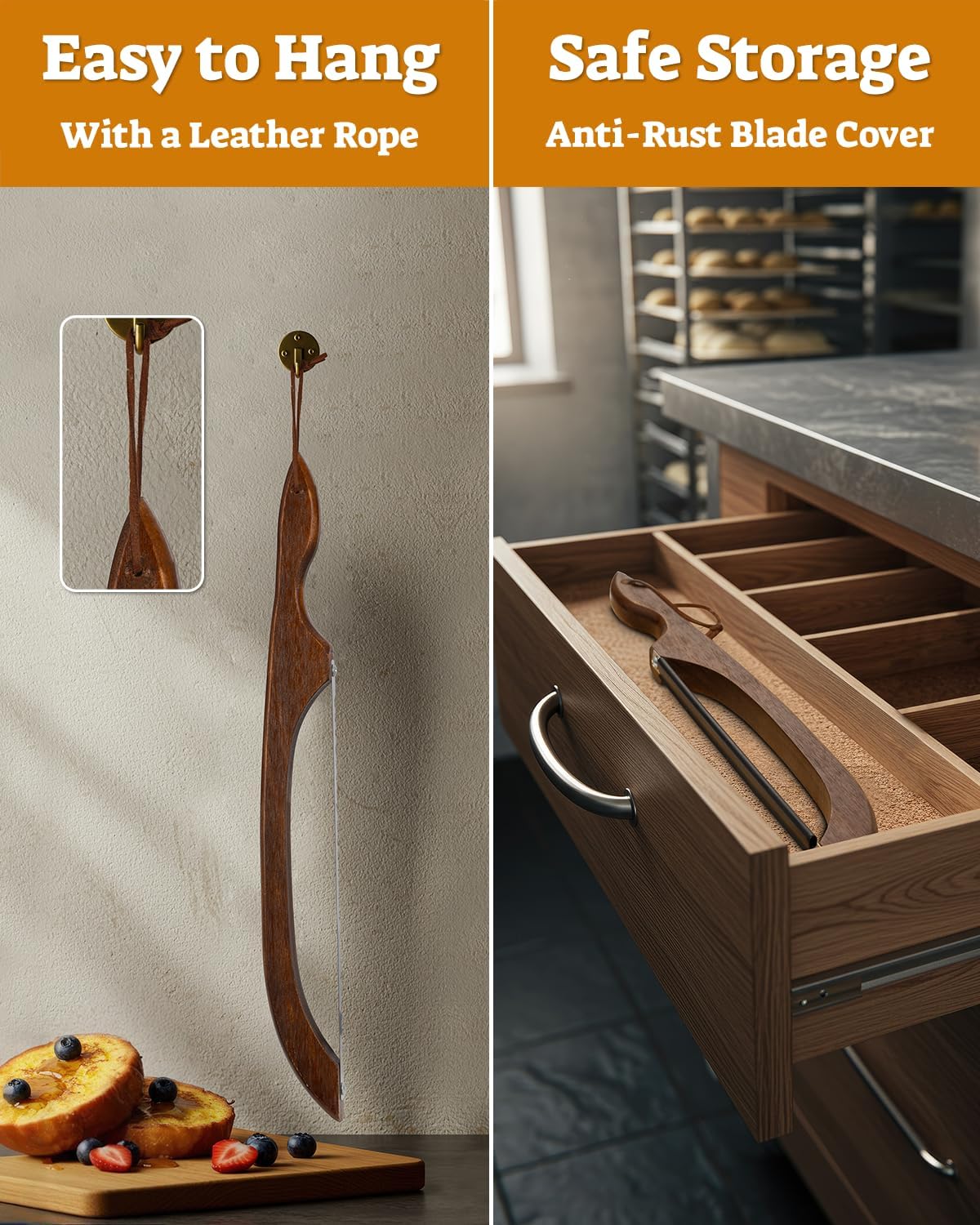 16.5” Bread slicer for Homemade Bread, Serrated Bread Knife for homemade bread with Bow Design, Premium Bread Knife, Bread Slicer, Bread Cutter for Bagels, Baguettes, Dark Brown Color