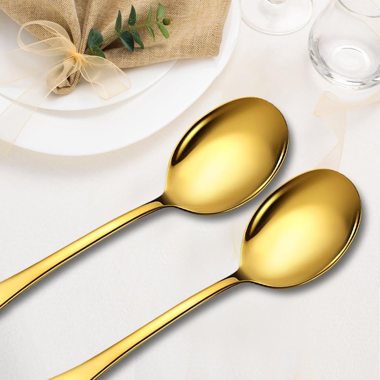 Gold Stainless Steel Serving Spoons Set - 8 Large Spoons, 10-Inch, Dishwasher Safe
