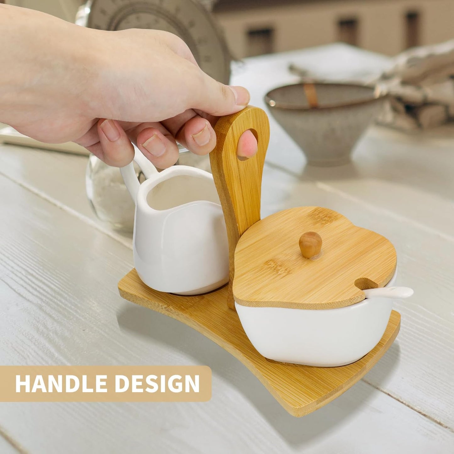 Creamer and Sugar with Carry Tray Set, Ceramic Cream and Sugar Bowl Set with Spoon & Lid, Vintage Cream Pitcher Sugar Jar with Tray, Creamer Dispenser Sugar Holder Container, Coffee Serving Set