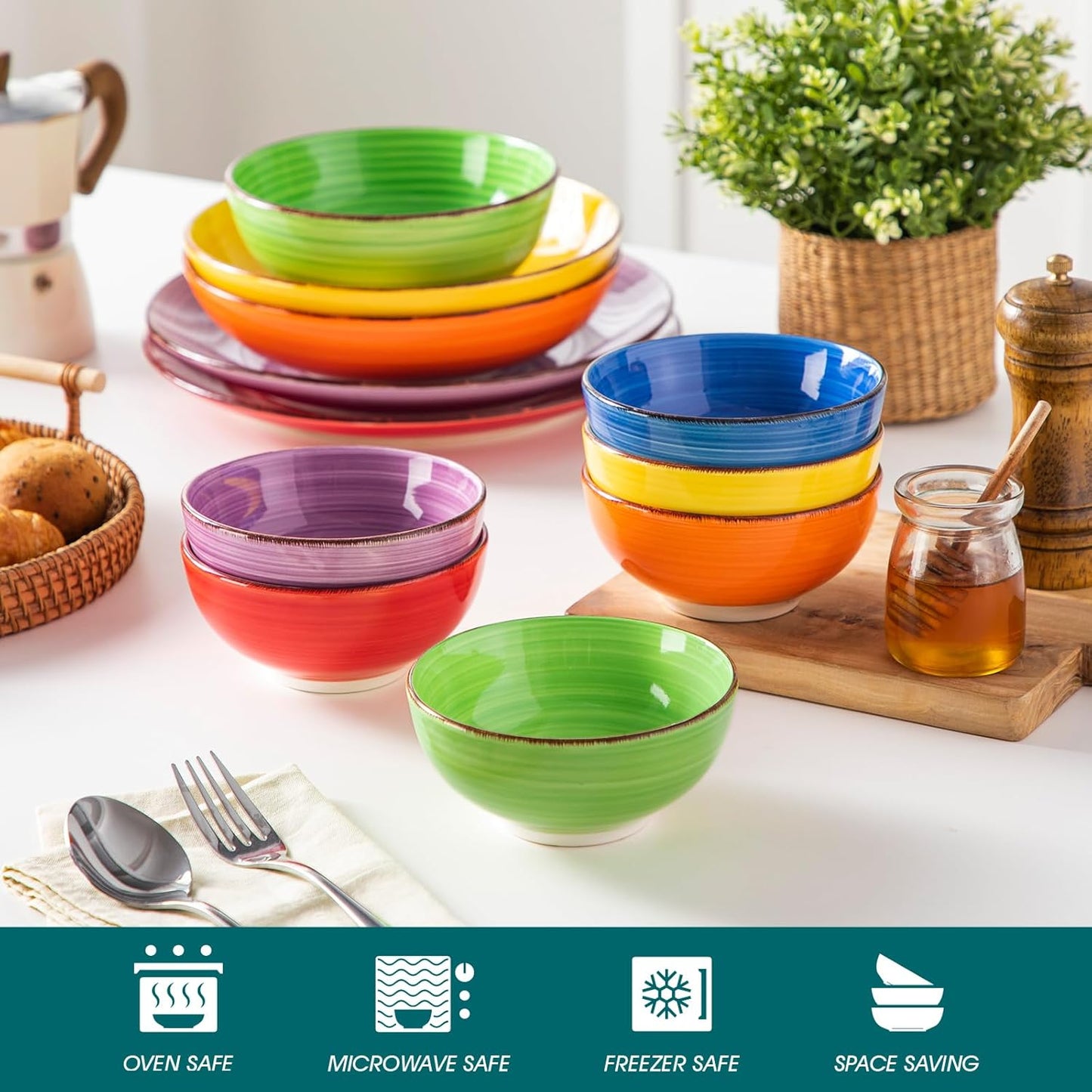 vancasso Bonita 12 Oz Small Bowls Set of 6, Ceramic Mini Dessert & Dipping Dishes, 5" Kids Bowls for Dip and Snacks, Microwave Safe Multicolor