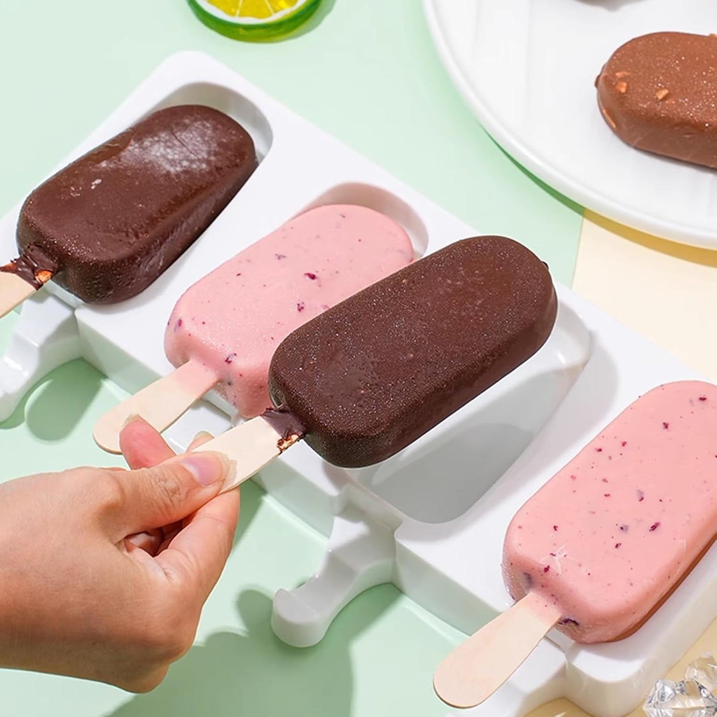 Popsicle Molds Set of 3, 12 Cavities Silicone Popsicle Molds & Ice Cake Pop Mold Maker Oval with 50 Wooden Sticks & 50 Self-adhesive Bags for DIY Cake and Ice Cream