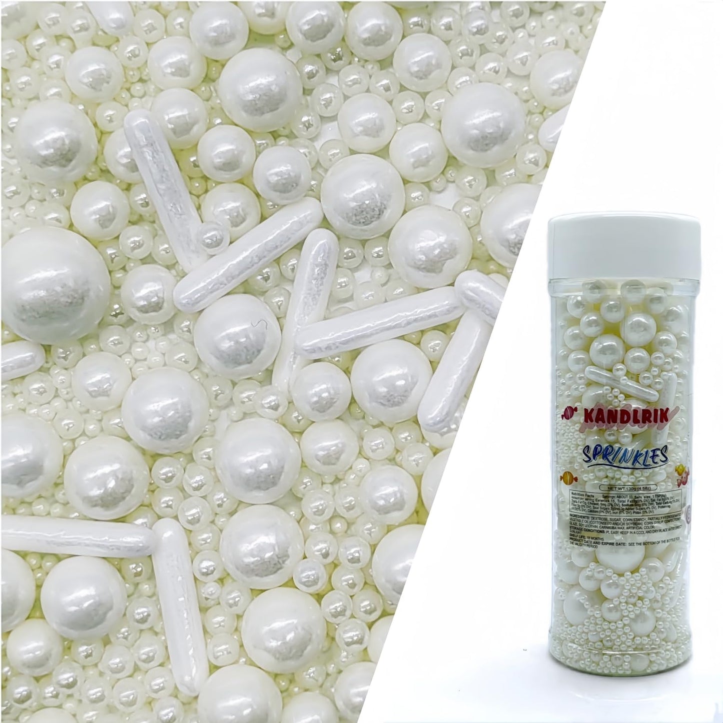 White Sprinkles Candy Mix Size Edible Pearls Cake Decorations Cupcake Toppers Cookie Decorating Perfect for Wedding Party Valentine Halloween Christmas Supplies 4.58OZ