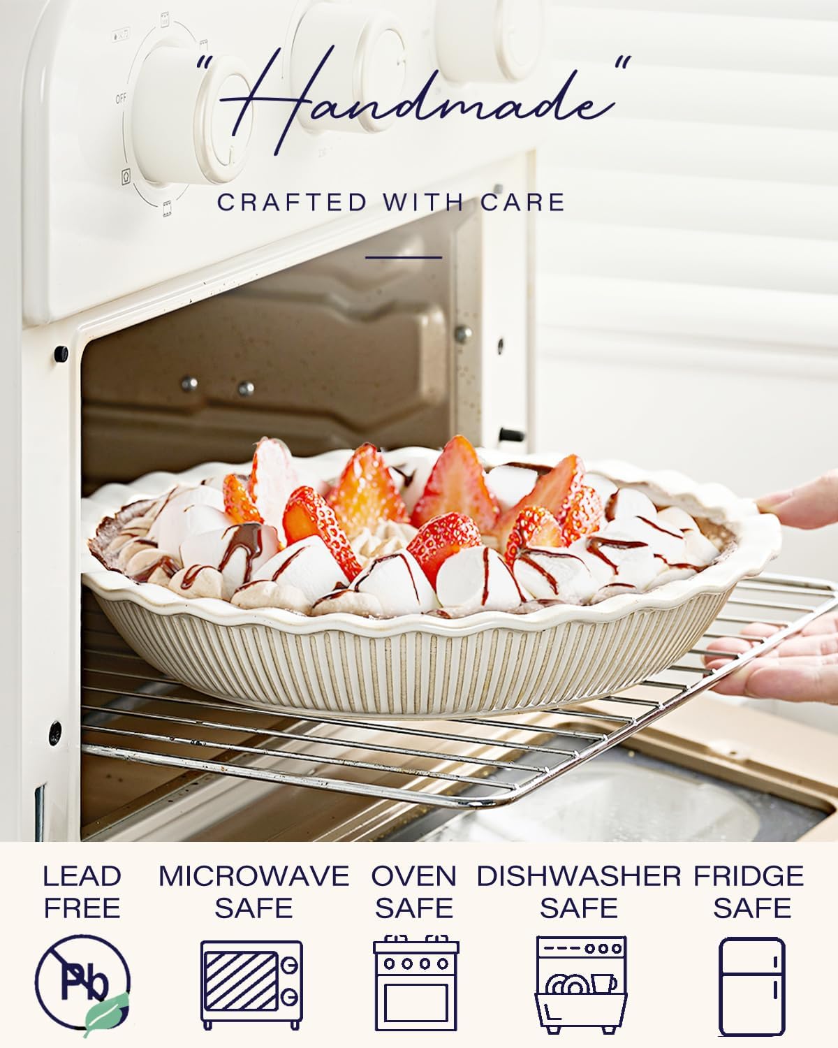 getstar Ceramic Pie Pan, 9 inch Pie Dish for Baking, Non-Stick, Oven & Dishwasher Safe, Farmhouse Decor Quiche Baking Dish, Pie Plate, Deep Dish Pie Pan (Embossed Stripes)