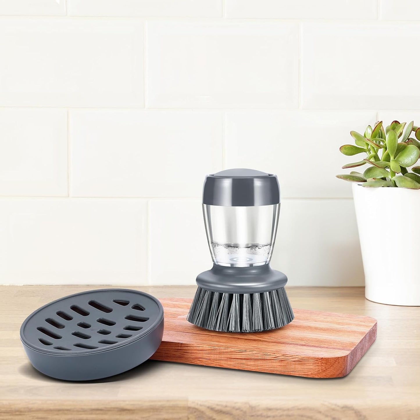 Soap Palm Brush Storage Set, 1 Piece Kitchen Brush with Bracket for Cleaning Pots, Pans and Sinks Scrub Brush Kitchen Scrub Brush