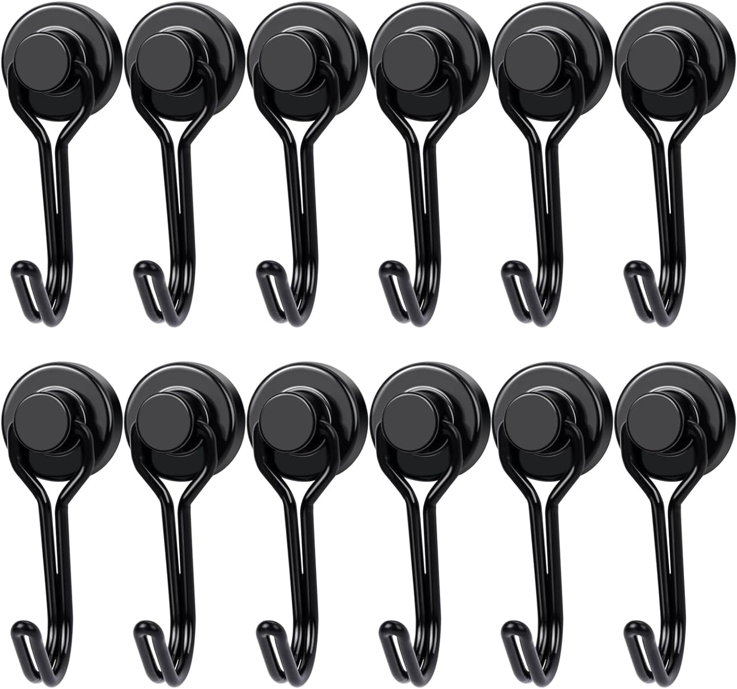 E BAVITE Swivel Swing Magnetic Hooks, 30LB（12pack） Refrigerator Magnet Hook,Strong Neodymium Magnets, Perfect for Refrigerator and Other Surfaces,60mm(2.36in) in Length