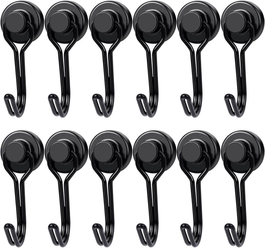 E BAVITE Swivel Swing Magnetic Hooks, 30LB（12pack） Refrigerator Magnet Hook,Strong Neodymium Magnets, Perfect for Refrigerator and Other Surfaces,60mm(2.36in) in Length