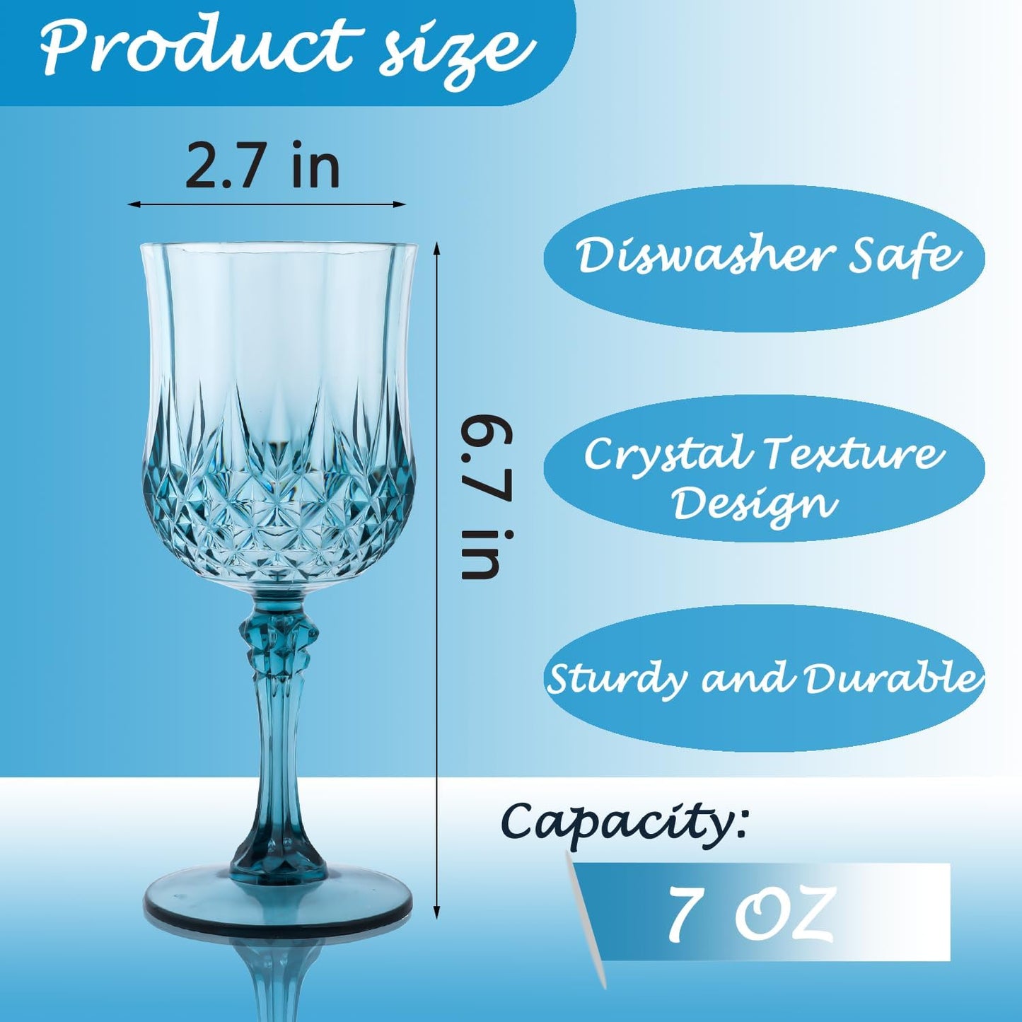 Plastic Wine Glasses，Plastic Goblets Vintage Style Cordial Drinking Glasses for Wedding Reception, Grand Event Party Supplies (12, Dusty Blue)