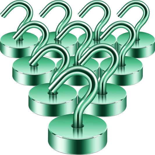 Neosmuk Magnetic Hooks, Cruise Ship Essentials, 40lb+ Heavy Duty Magnetic Hooks for Cruise Cabins, Refrigerator, Grill, Hanging, and Travel | Extra Strong Must-Haves Magnet Hook,Green,Pack of 10