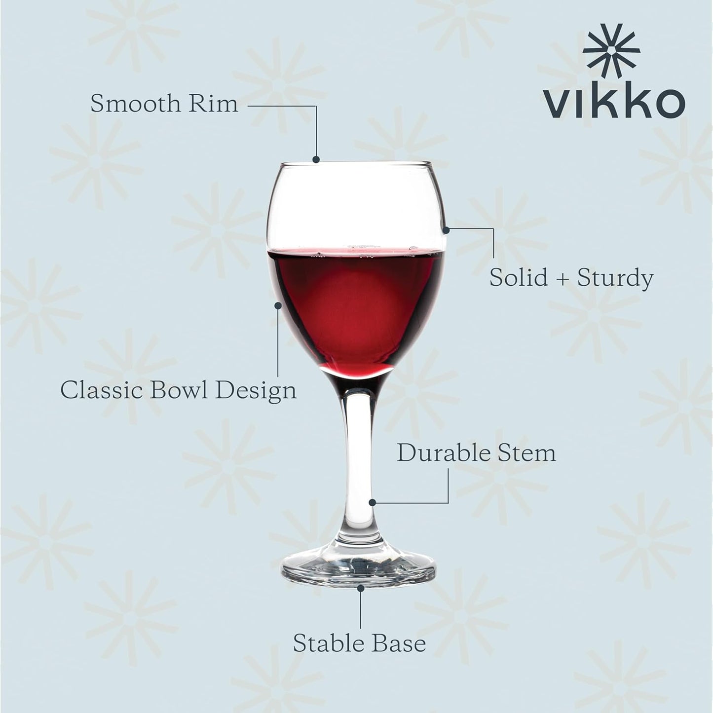 Vikko 8.5 Ounce Glass Wine Glasses Set of 12 - Small Stemmed Glasses for Red and White Wine, Clear, Thick and Durable