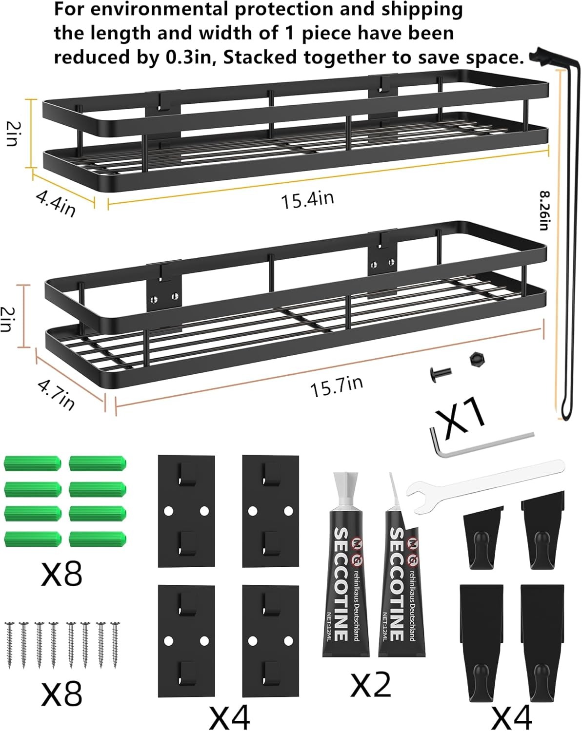 𝐒𝐩𝐢𝐜𝐞 𝐑𝐚𝐜𝐤 Organizer 𝐖𝐚𝐥𝐥 𝐌𝐨𝐮𝐧𝐭- 15.7in 2Pack [Upgraded Version] Hanging Seasoning Organizer Shelf with Paper Towel Holder, Storage for Cabinet or Wall Mounted with 4 Strong Hooks