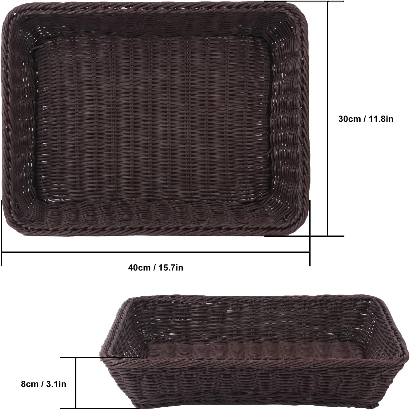 5 Pack 16 Inch Deep Coffee Wicker Bread Basket, Handmade Woven Organizer, Rectangular Fruit Baskets, Snack Basket Food Serving Baskets for Dining Table, Candies, Crackers, Fruit, Vegetables