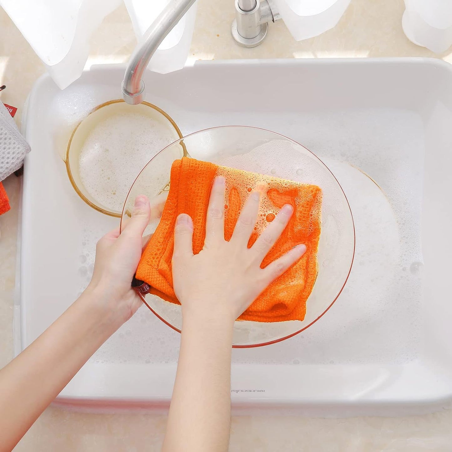 Homaxy 100% Cotton Waffle Weave Kitchen Dish Cloths, Ultra Soft Absorbent Quick Drying Dish Towels, 12 x 12 Inches, 12-Pack, Orange