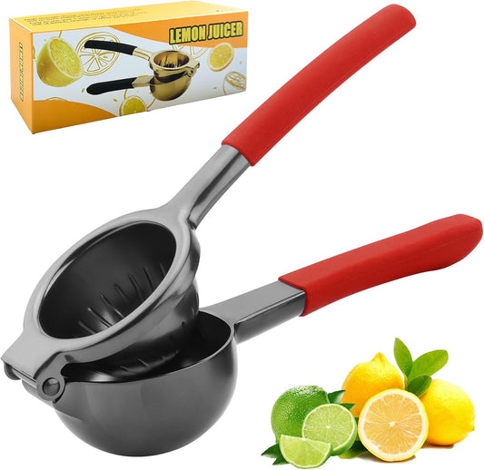 Lemon Squeezer,304 Stainless Steel Citrus Press Juicer,Non-Slip Grip Design Manual Juicer,Heavy Duty Manual Citrus Press Juicer & Lime Squeezer-Grey & Red