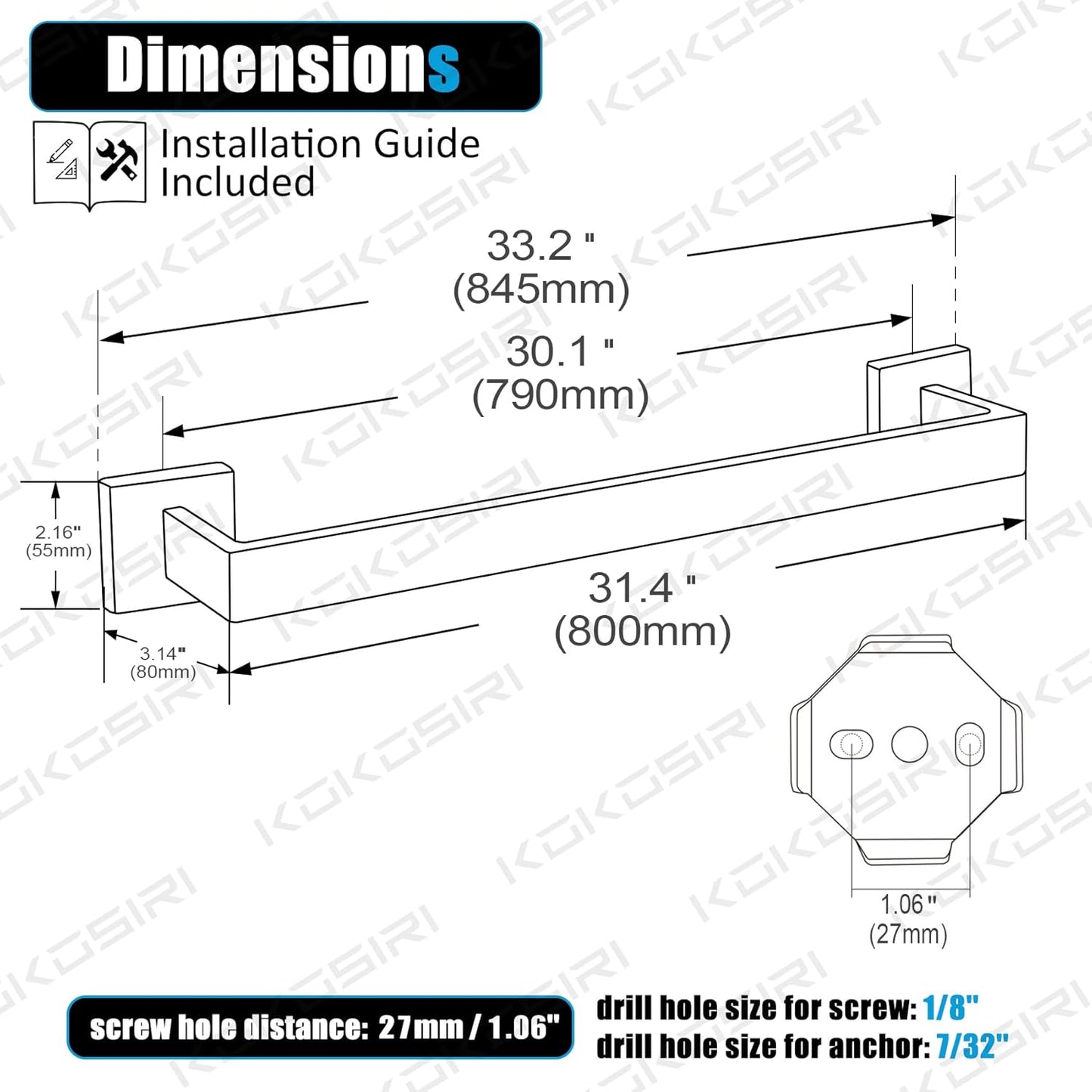 KOKOSIRI 32 Inch Gold Bath Towel Bar Bathroom Towel Rack Towel Holder Shower Hand Towel Hanger,Total Length 33.3 Inch, Brushed Gold, B4003BG-L32