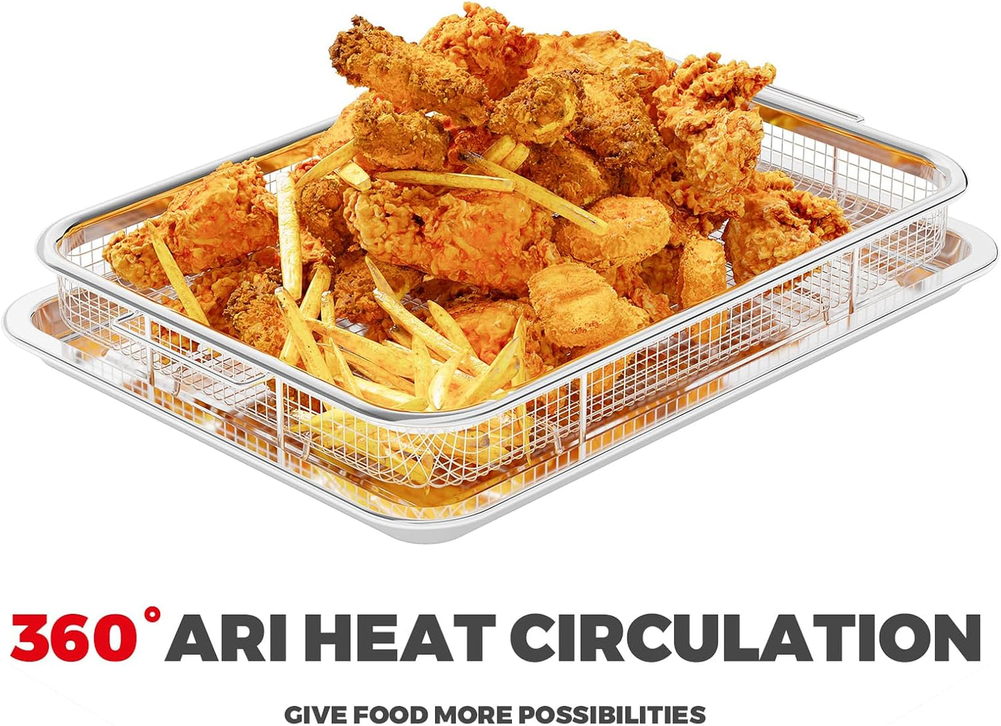 Air Fryer Basket for Oven, Air Fryer Basket and Stainless Steel Baking Tray Pant Oven Air Fryer Pan Rack for Cooking Baking Dishwasher and Broiling (13.1"x9.6" & 15.3"x11.1")