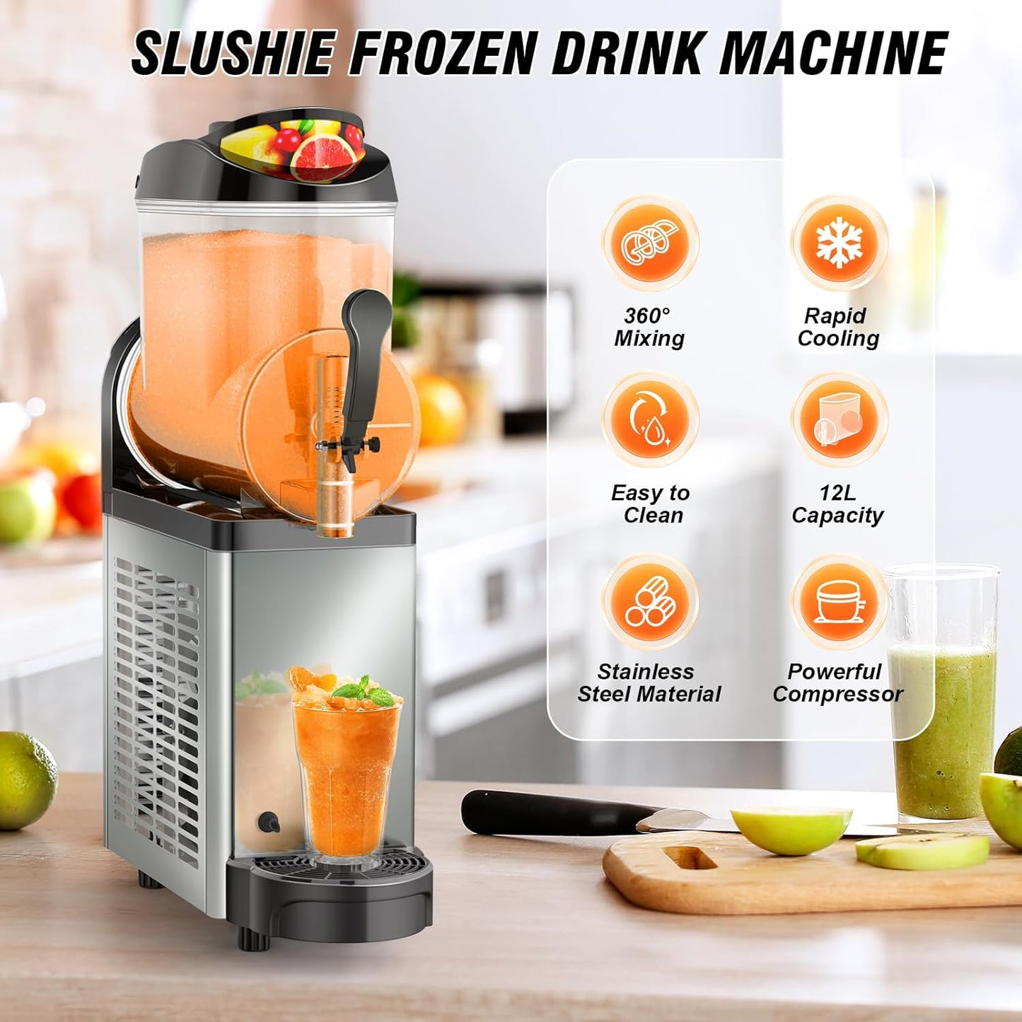 12L Commercial Slush Machine - Stainless Steel Slushie maker Frozen Drink Machine Commerical for Smoothies, Margaritas, Cocktails, Juices & Alcohol Beverages - Ideal for Bars, Cafés & Restaurants