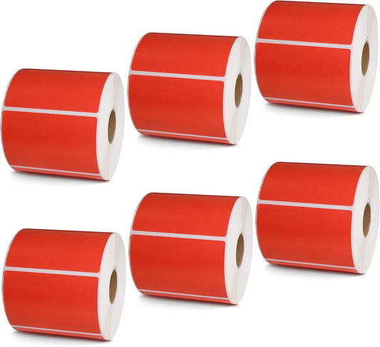 BETCKEY - 3" x 2" Multipurpose & Shipping Labels Compatible with Zebra & Rollo Label Printer,Premium Adhesive & Perforated[Red, 6 Rolls, 4500 Labels]